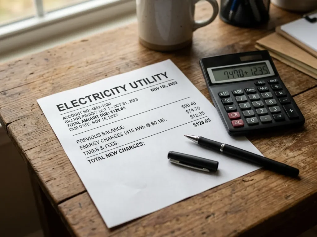 checking electricity bill to calculate solar panel needs