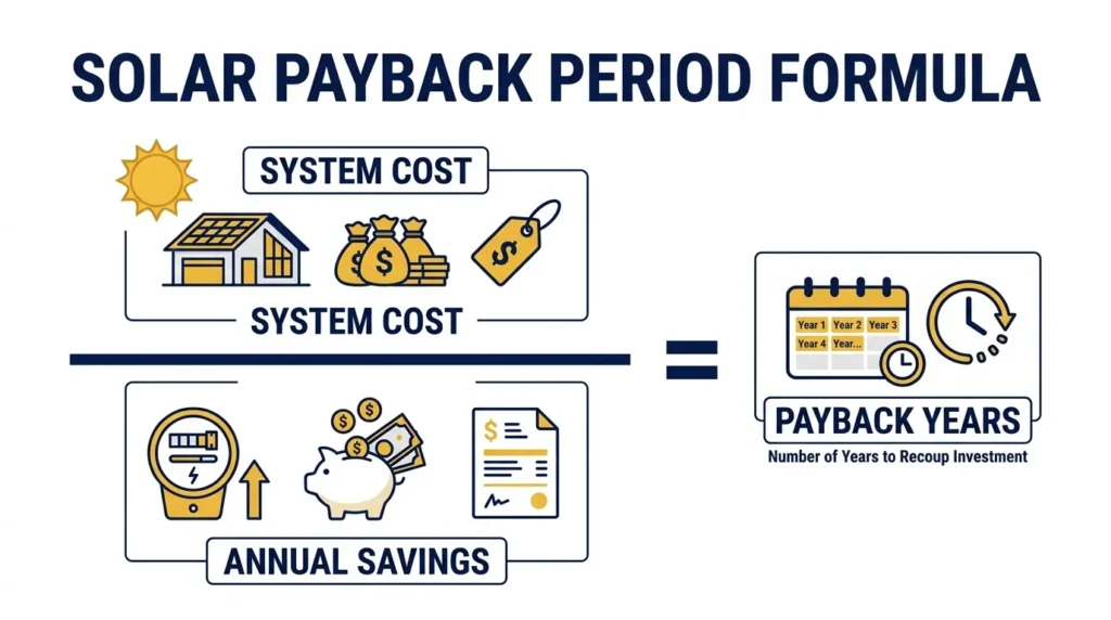 Solar payback period formula — system cost divided by annual savings